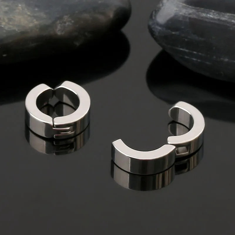 10pcs Stainless Steel 4x9mm Hoop Earrings Ring Cuff Ear Clip On Men Women
