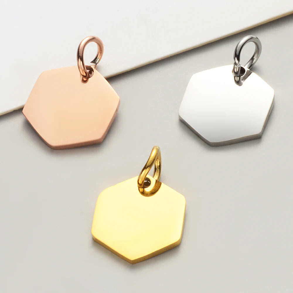 10pcs Stainless Steel Hexagon Charms Pendants 3 Colors DIY Jewelry Making