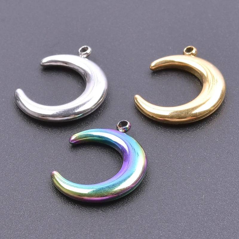 10pcs Stainless Steel Moon Crescent Planet Pendant Charms for DIY Jewelry
