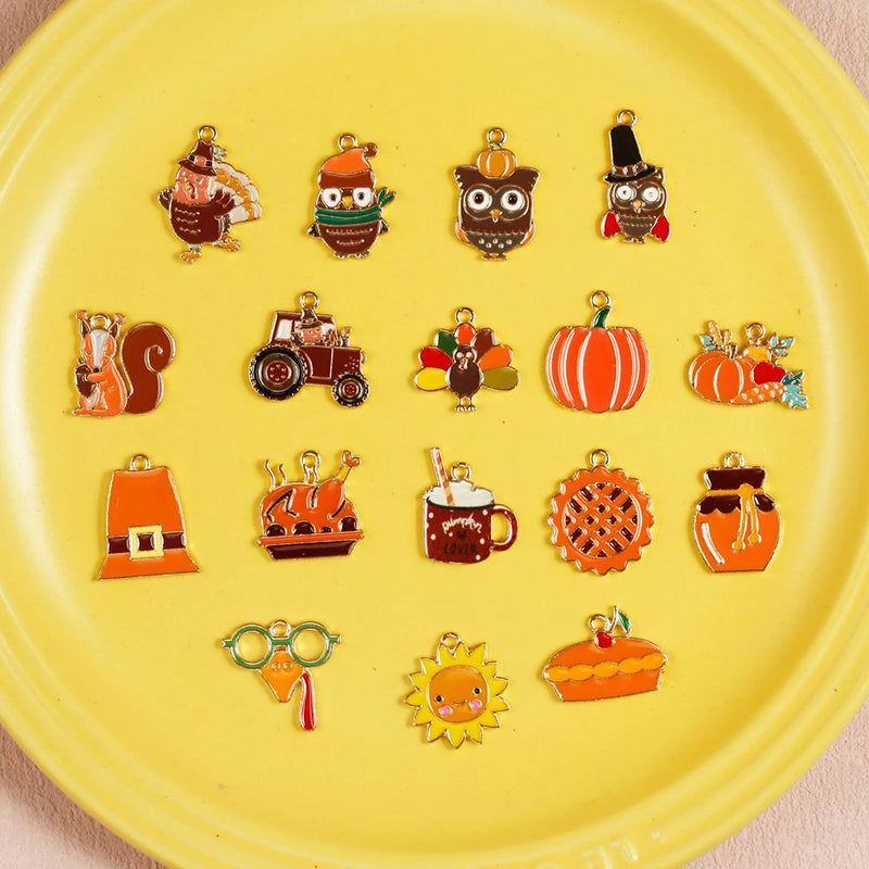 Thanksgiving Owl Turkey Maple Charms for Jewelry Making