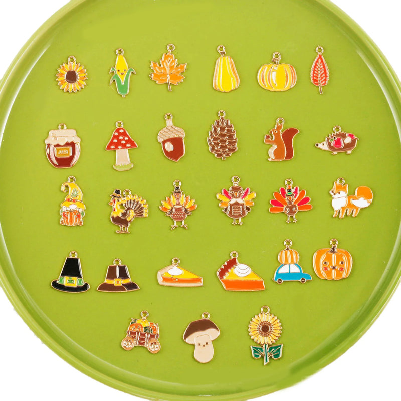 Thanksgiving Turkey Pumpkin Maple Enamel DIY Charms for Jewelry Making