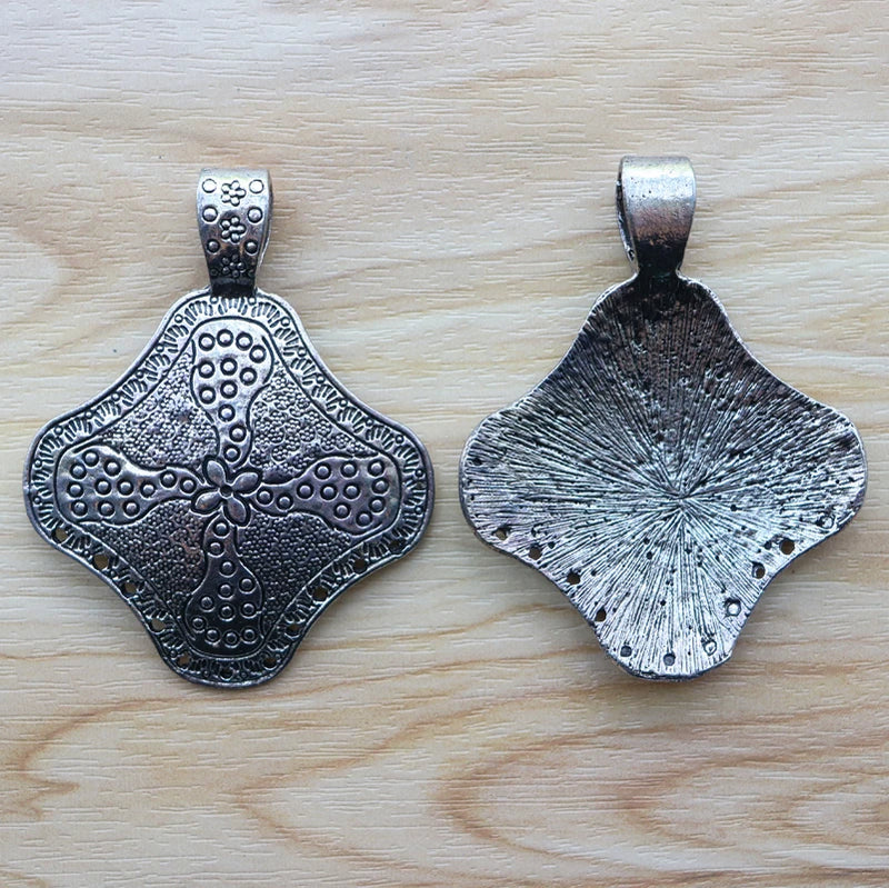 Tibetan Silver Ethnic Flower Charms Pendants for Jewelry Making