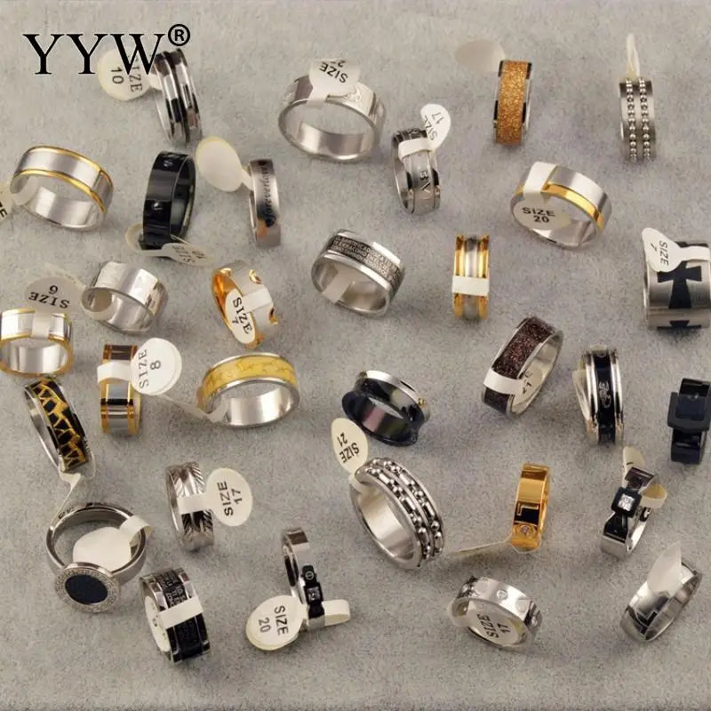 10pcs Titanium Steel Mix Silver Letter Rings Size 16-22 Randomly