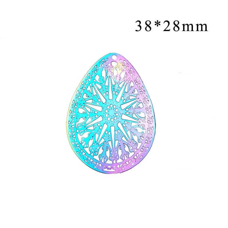 10pcs Stainless Steel Water Drop Charms Earring Pendants Etched Gradient Hollow