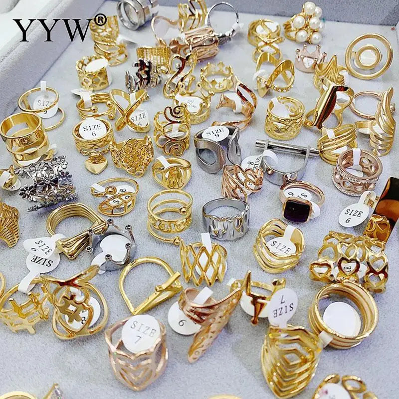10pcs Rhinestone Titanium Steel Ring Set Mix 50 Styles Geometric Joint Rings
