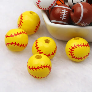 10pcs/Lot Yellow Tennis Wooden Beads Round Spacer Beads For Jewelry Making 16mm