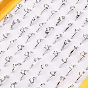 10pcs Silver Zircon Rings for Wedding Party Gift