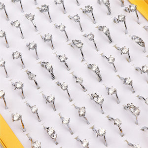 10pcs Silver Zircon Rings for Wedding Party Gift