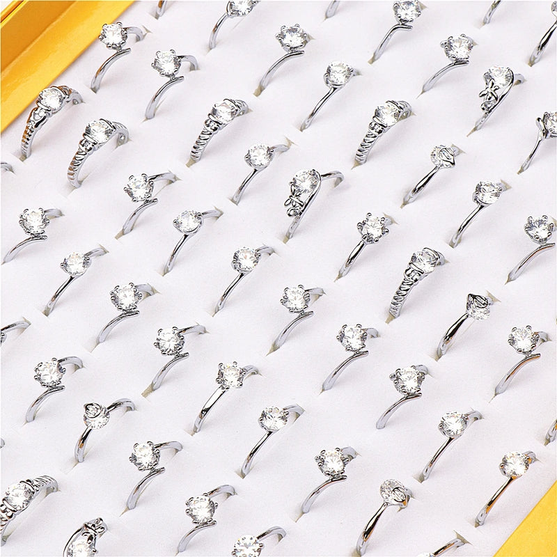 10pcs Silver Zircon Rings for Wedding Party Gift