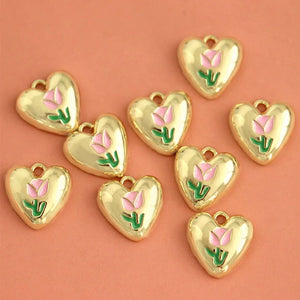 10pcs Love Heart Pendant Base Charms for DIY Necklace Earrings Making