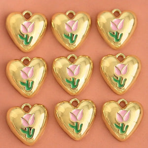 10pcs Love Heart Pendant Base Charms for DIY Necklace Earrings Making