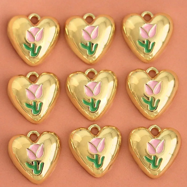 10pcs Love Heart Pendant Base Charms for DIY Necklace Earrings Making