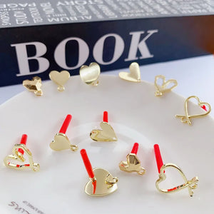 10pcs Love Heart Stud Earrings Connectors for DIY Jewelry Making