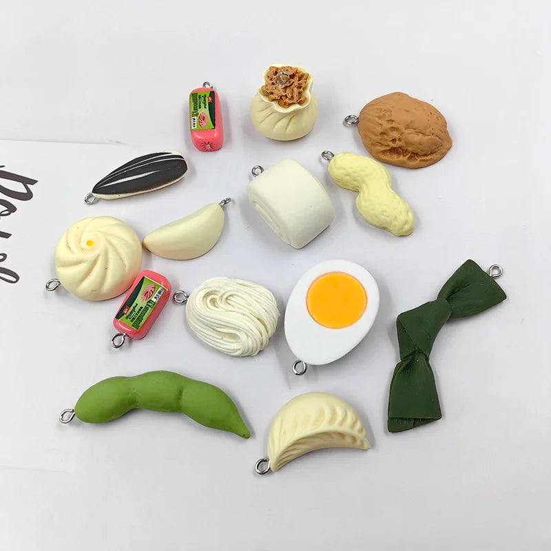 10pcs Food Charms Steamed Bread Noodles Ham Sausage Pendant Crafts Findings