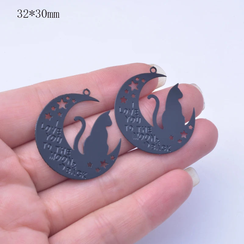 10pcs Metal Brass Moon Cat Charms Pendant DIY Jewelry Earring Making