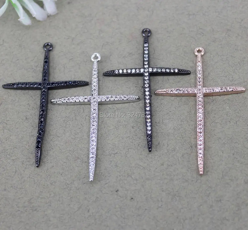 10pcs Copper Micro Pave CZ Cross Pendant Beads for Jewelry Making