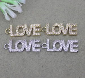 10pcs Copper Micro Pave CZ LOVE Letter Beads