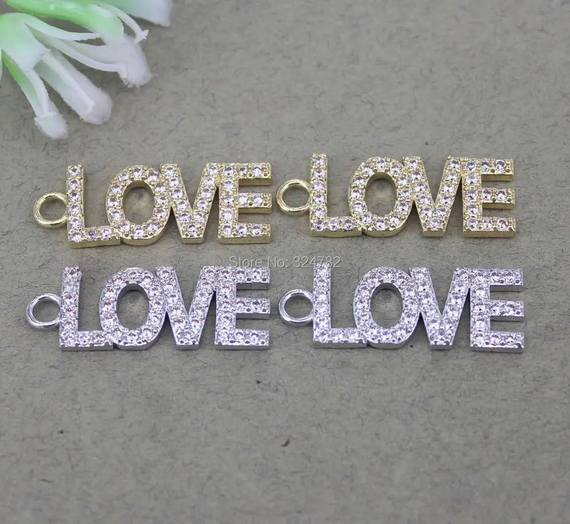 10pcs Copper Micro Pave CZ LOVE Letter Beads