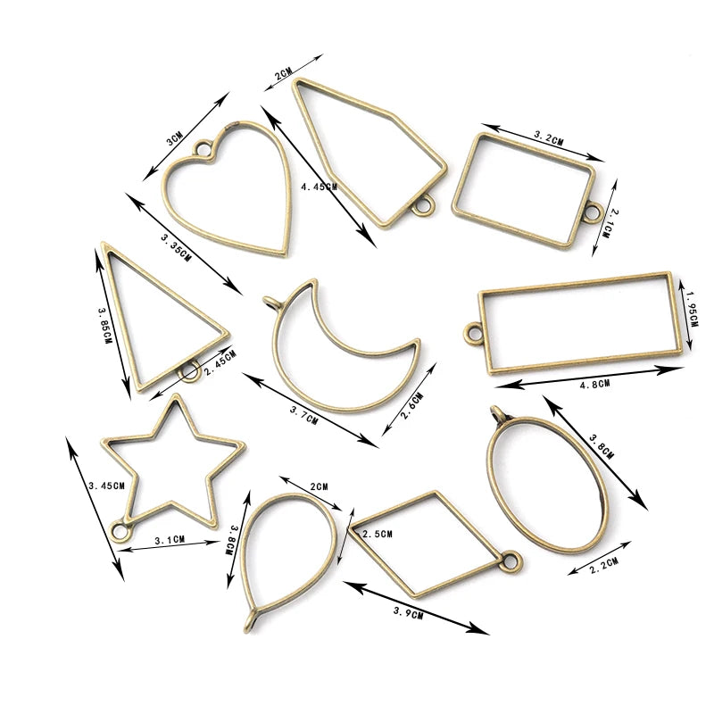 10pcs Metal Geometric Hollow Frame Molds for DIY Jewelry Making