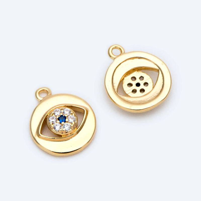 Micro Pave CZ Evil Eye Charm 10x8mm, Brass Eye Charms, Cubic Zirconium Paved Eye
