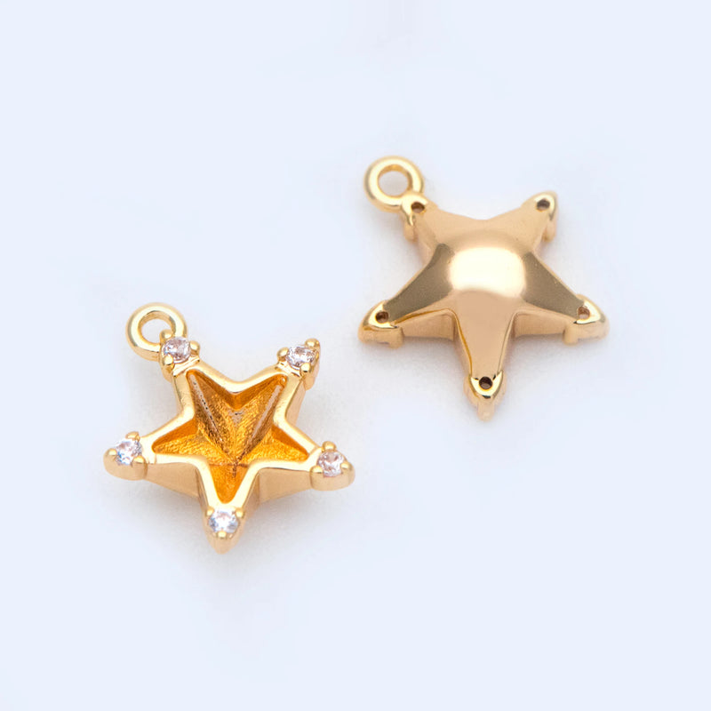 10pcs Micro Paved Star Charms Real Plated Star Pendants 10x9mm