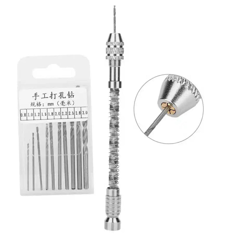10pcs Micro Spiral Drill Bits Set+Swivel Head Pin Vise Chuck DIY Jewelry Tool