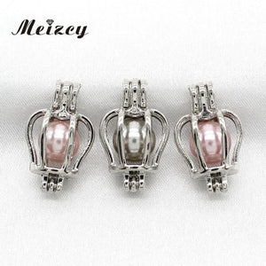 10 Mini Crown Pearl Cage Silver Plated Diffuser Pendants for Necklace Making