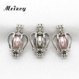 10 Mini Crown Pearl Cage Silver Plated Diffuser Pendants for Necklace Making