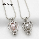 10 Mini Crown Pearl Cage Silver Plated Diffuser Pendants for Necklace Making