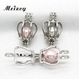 10 Mini Crown Pearl Cage Silver Plated Diffuser Pendants for Necklace Making