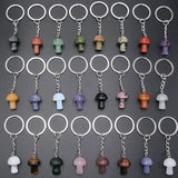10pcs Mini Mushroom Stone Key Rings Chains Healing Crystal Keychains