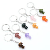 10pcs Mini Mushroom Stone Key Rings Chains Healing Crystal Keychains