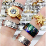 10pcs Mix Titanium Steel Finger Ring Letter Geometric Unisex With Rhinestone