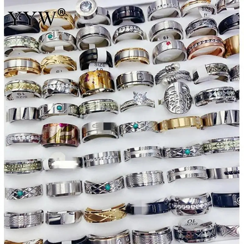 10pcs Mix Titanium Steel Finger Ring Letter Geometric Unisex With Rhinestone