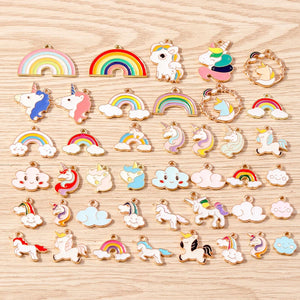 10pcs Mix Colorful Enamel Unicorn Charms Pendants for DIY Jewelry Making