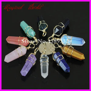 10pcs Mix Nature Gems Stone Point Pendant Opal/Crystal/Lapis Druzy Pendant