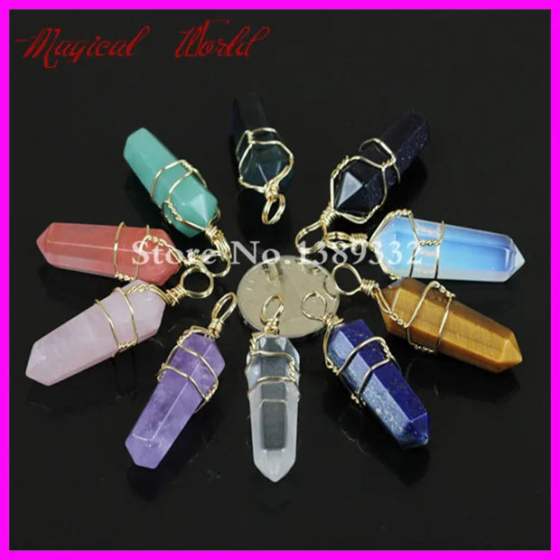 10pcs Mix Nature Gems Stone Point Pendant Opal/Crystal/Lapis Druzy Pendant