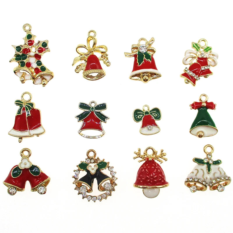 10pcs Mixed Christmas Charms Bells Enamel Pendants Ornaments Xmas Tree Decor
