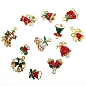 10pcs Mixed Christmas Charms Bells Enamel Pendants Ornaments Xmas Tree Decor