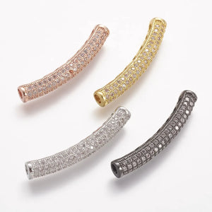 10pcs Mixed Brass CZ Curved Tube Beads Jewelry DIY 32.5x6.5x5mm