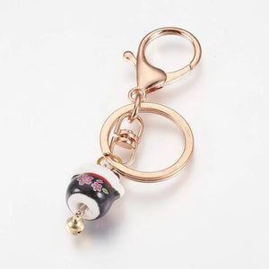 10pcs Mixed Fortune Cat Porcelain Keychain w/ Alloy Lobster Clasps