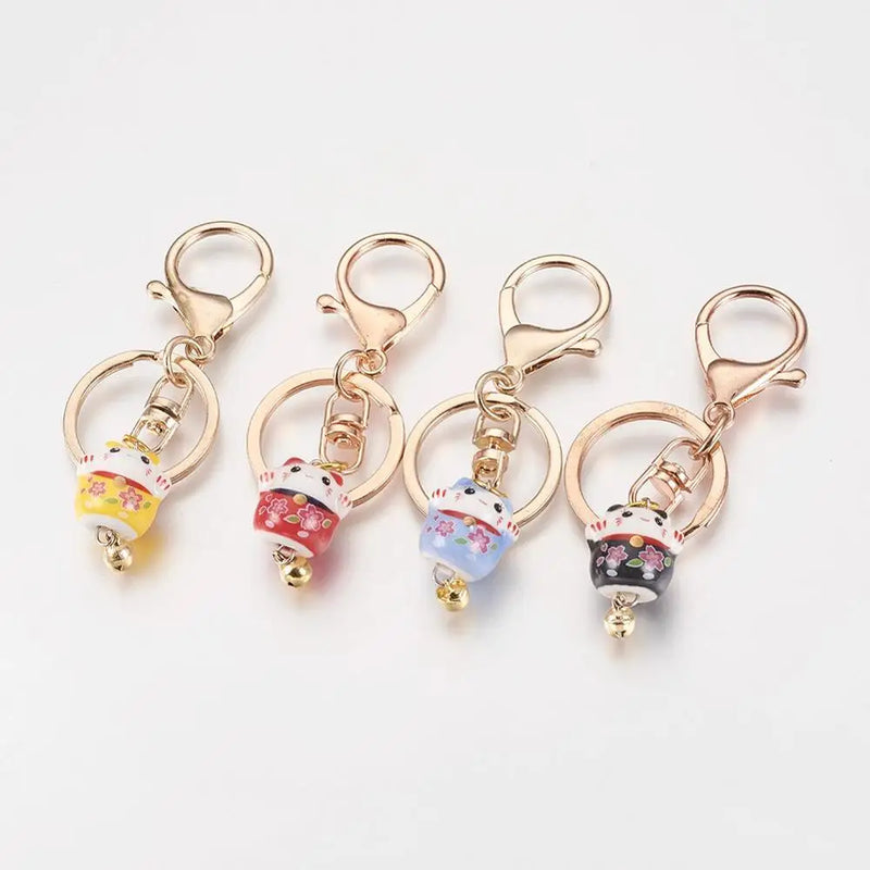 10pcs Mixed Fortune Cat Porcelain Keychain w/ Alloy Lobster Clasps