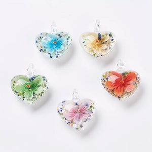 10pcs Mixed Lampwork Inner Flower Pendants Heart Round Pendant Jewelry