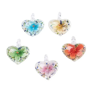10pcs Mixed Lampwork Inner Flower Pendants Heart Round Pendant Jewelry