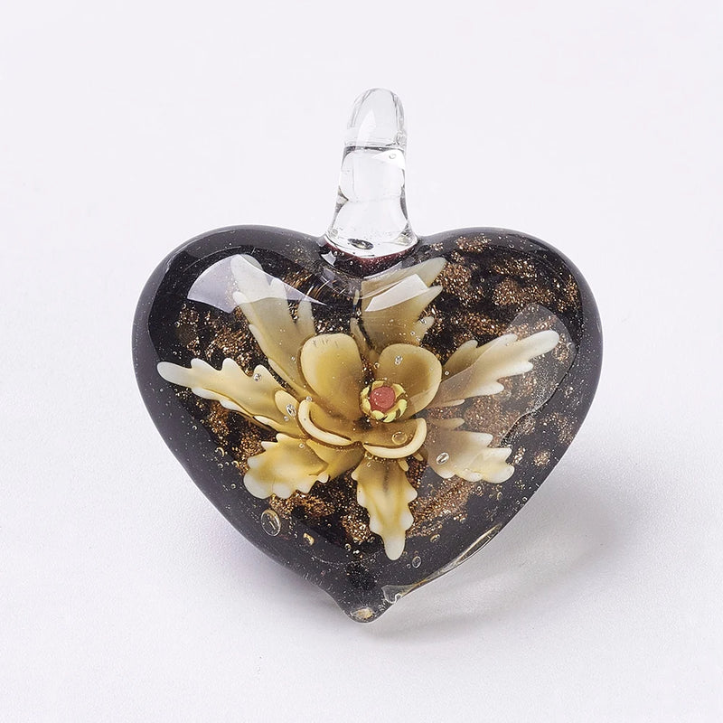 10pcs Mixed Flower Charm Heart Lampwork Pendants DIY Jewelry Gift