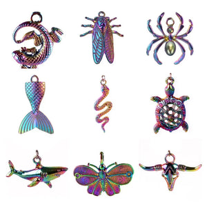 10pcs Mixed Rainbow Insects Animals Charms for Jewelry Making Supplies