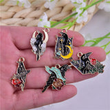 10pcs Moon Crow Enamel Charms Pendant for DIY Jewelry Making