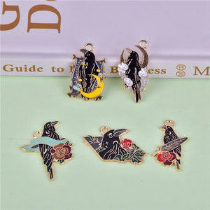 10pcs Moon Crow Enamel Charms Pendant for DIY Jewelry Making