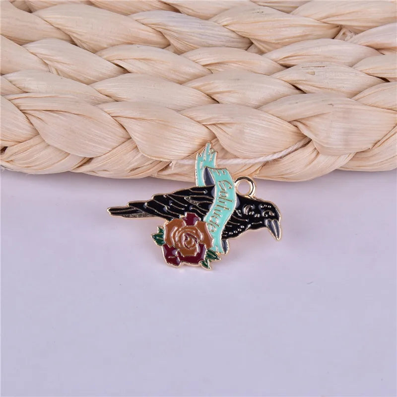 10pcs Moon Crow Enamel Charms Pendant for DIY Jewelry Making