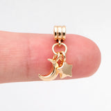 10pcs Moon Star Bracelet Charms, 18K Plated Brass